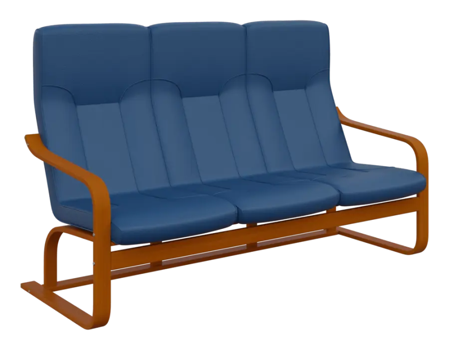 BO - 3 trojkřeslo, dřevěná kostra, moření třešeň, koženka HOLY N 1, modrá